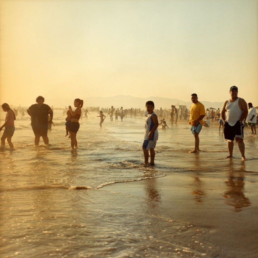 August 2002: Bathers pack Venice Beach on a hot summer day.