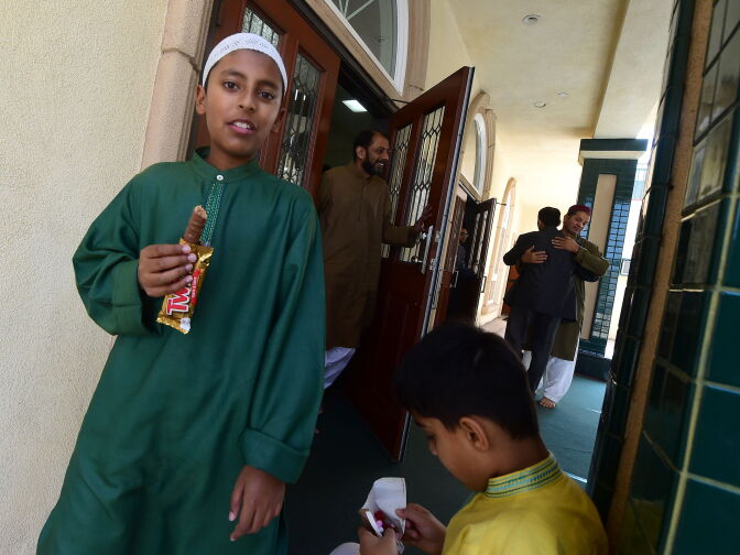 The feasting begins as Muslims celebrate Eid al-Fitr, marking the end of fasting during the month-long Ramadan, at the Baitul Hameed Mosque in Chino, California on July 6, 2016. 

The Pew Research center estimated earlier this year there were about 3.3 million Muslims of all ages living in the United States in 2015.
 / AFP / Frederic J. BROWN        (Photo credit should read FREDERIC J. BROWN/AFP/Getty Images)