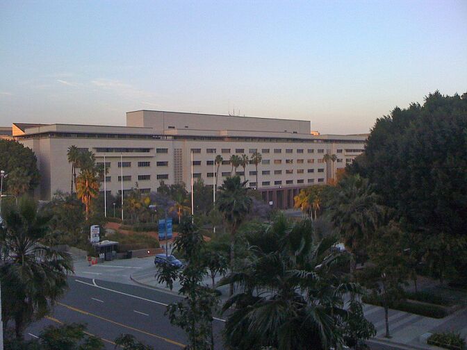 Kenneth Hahn Hall of Administration, formerly Los Angeles County Hall of Administration (seen from the Dorothy Chandler Pavilion).