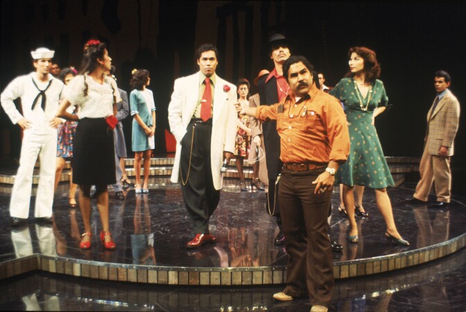 Luis Valdez (center right) with the cast of the 1978 production of “Zoot Suit” at the Mark Taper Forum. Written and directed by Valdez and presented in association with El Teatro Campesino, “Zoot Suit” will play January 31 through March 12, 2017, as part of Center Theatre Group/Mark Taper Forum’s 2017-2018 season at the Los Angeles Music Center. Tickets for the Mark Taper Forum’s 50th anniversary season are currently available by season ticket membership only.  For information and to charge season tickets by phone, call the Exclusive Season Ticket Hotline at (213) 972-4444. To purchase season memberships online, visit www.CenterTheatreGroup.org/Taper. Contact: CTGMedia@ctgla.org / (213) 972-7376. Photo by Jay Thompson.