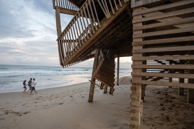 Skeleton of a former house at a beach.