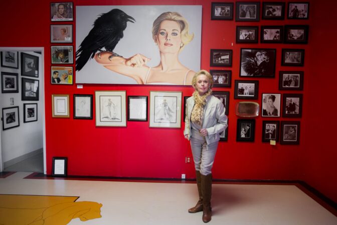 Tippi Hedren, the lead actress in Alfred Hitchcock's "The Birds," stands in front of her movie memorabilia at The Shambala Preserve. Hedren founded the sanctuary in 1983.