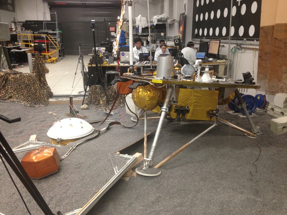 The engineering model of the InSight lander helps the mission's team at the Jet Propulsion Lab plan ahead for when the  real lander touches down on Mars.