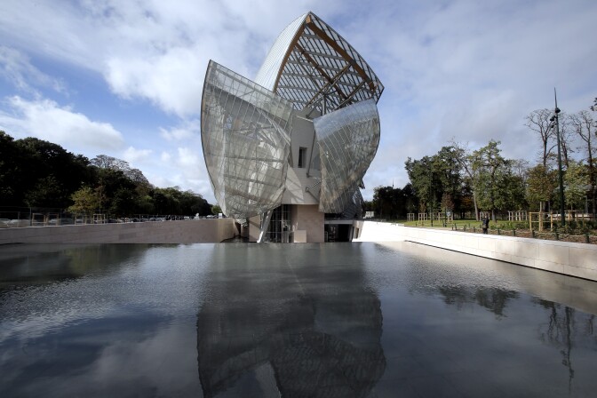 File: The Louis Vuitton Foundation art museum and cultural center, created by American architect Frank Gehry, is photographed during the press day, in Paris, Friday, Oct. 17, 2014.