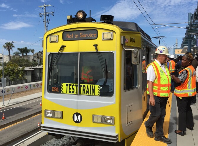 A test train runs the new Expo Line Phase 2 route between Culver City and Santa Monica.
