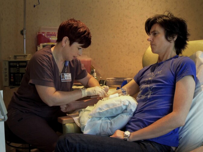 Comedian Tig Notaro gets blood drawn in the new Netflix documentary, "Tig."