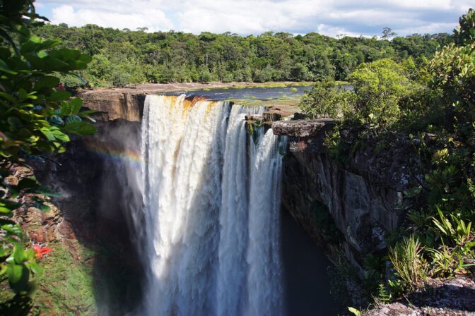 View of the Kaieteur Falls, located at the Kaieteur National Park which sits in a section of the Amazon rainforest in the Potaro-Siparuni region of Guyana.