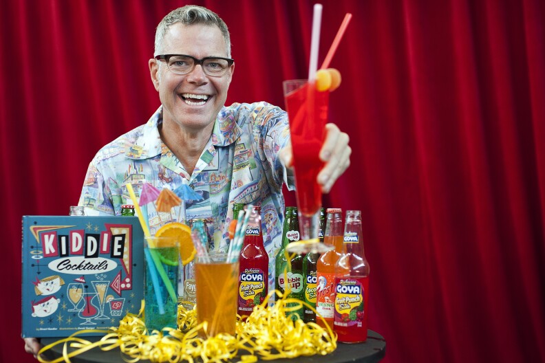 Charles Phoenix mixes up some of Stuart Sandler's kiddie cocktails at KPCC. The drink recipes are featured in Sandler's new book, "Kiddie Cocktails," an illustrated collection of drinks which can be easily made without booze. 

