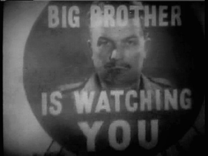 A scene from BBC's 1954 film adaptation of Orwell's dystopian novel 1984.