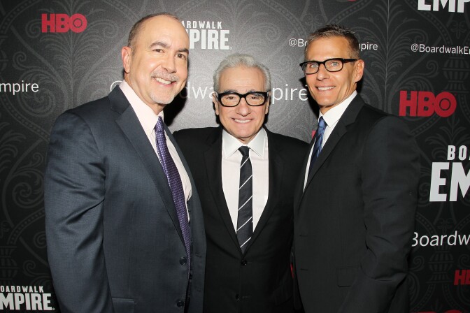 Terence Winter, Martin Scorsese and Michael Lombardo, President of Programming for HBO at the New York Premiere of the Fifth and Final Season of "BOARDWALK EMPIRE".


