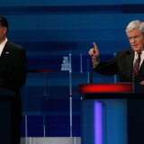 MYRTLE BEACH, SC - JANUARY 16:  Republican presidential candidates, former U.S. House Speaker Newt Gingrich (R-GA) (R), and former Massachusetts Gov. Mitt Romney (L) participate in a Fox News, Wall Street Journal sponsored debate at the Myrtle Beach Convention Center, on January 16, 2012 in Myrtle Beach, South Carolina. Voters in South Carolina will head to the polls on January 21st. to vote in the Republican primary election to pick their choice for U.S. presidential candidate.  (Photo by Joe Raedle/Getty Images)