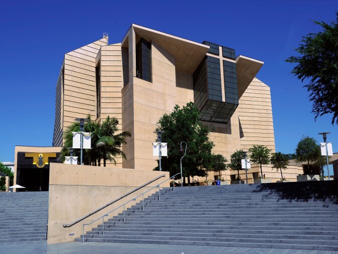 LOS ANGELES, CA - APRIL 06:  Cathedral of Our Lady of the Angels is seen on April 6, 2010 in Los Angeles, California. Pope named Jose Gomez of San Antonio,Texas as next archbishop of Los Angeles when incumbent Cardinal Roger Mahoney retires.  (Photo by Kevork Djansezian/Getty Images)