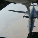 IN FLIGHT - APRIL 13:  In this handout released by the U.S. Air Force, A U.S. Air Force B-1 Bomber separates from the boom pod after receiving fuel from an Air Force KC-135 Stratotanker en route to strike chemical weapons targets in Syria April 13, 2018. President Donald Trump has ordered a joint force strike on Syria with Britain and France over the recent suspected chemical attack by Syrian President Bashar al-Assad.(Photo by U.S. Air Force via Getty Images)