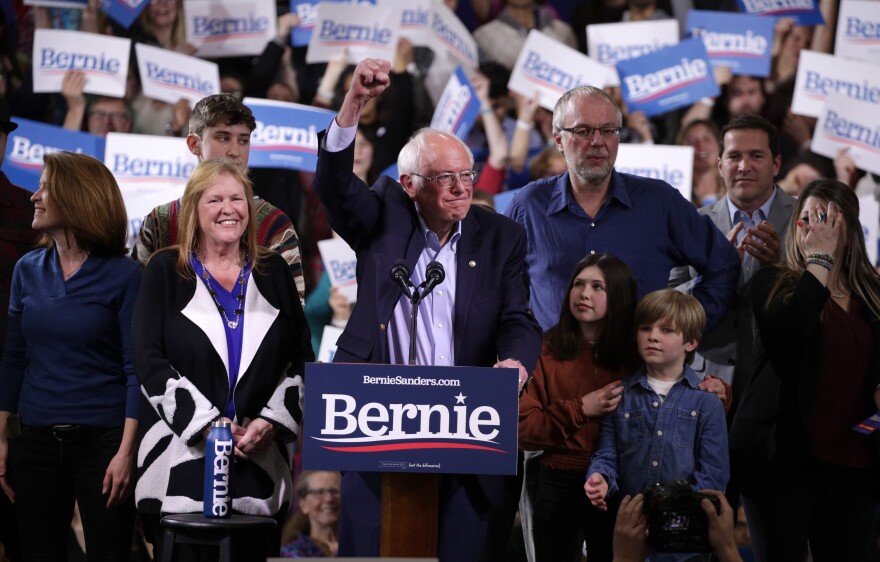 ESSEX JUNCTION, VERMONT - MARCH 03: Democratic presidential candidate Sen. Bernie Sanders (I-VT) addresses supporters at his Super Tuesday night event on March 03, 2020 in Essex Junction, Vermont. 1,357 Democratic delegates are at stake as voters cast their ballots in 14 states and American Samoa on what is known as Super Tuesday. (Photo by Alex Wong/Getty Images)