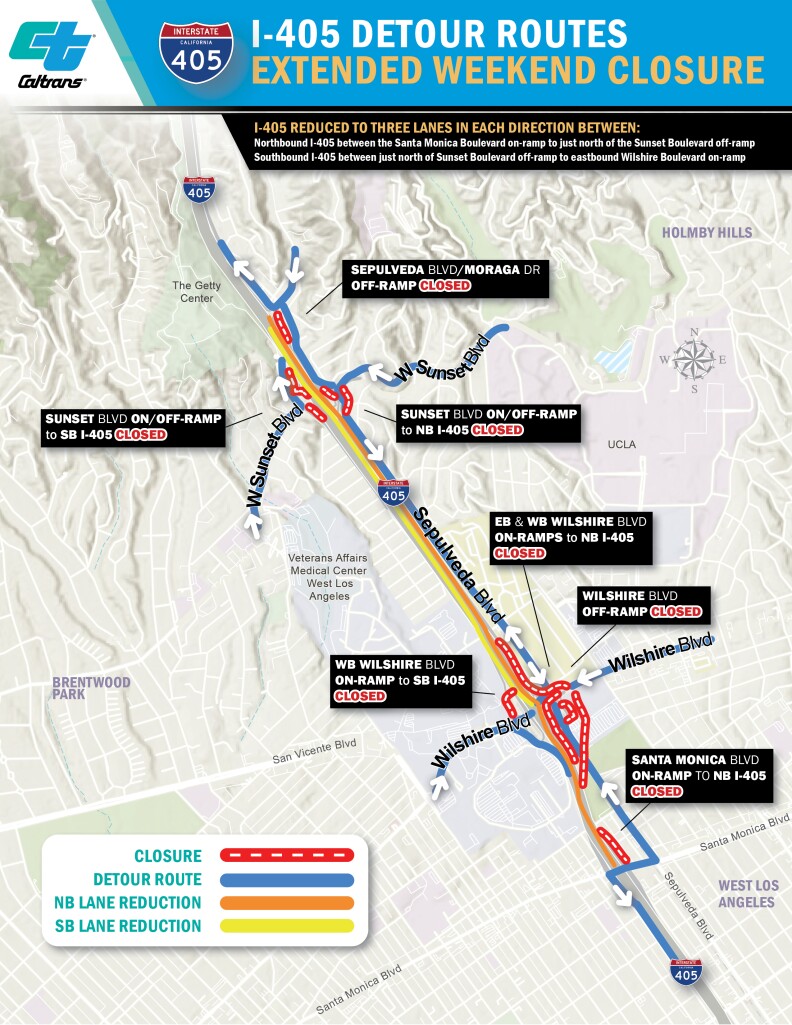 A graphic map showing red and blue lines along a grey freeway path.