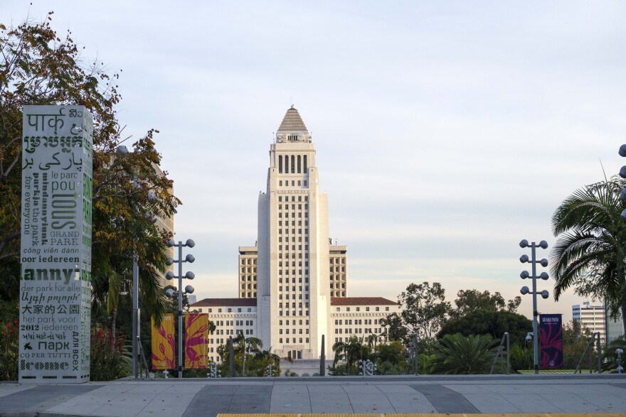 A view of City Hall in Downtown Los Angeles.