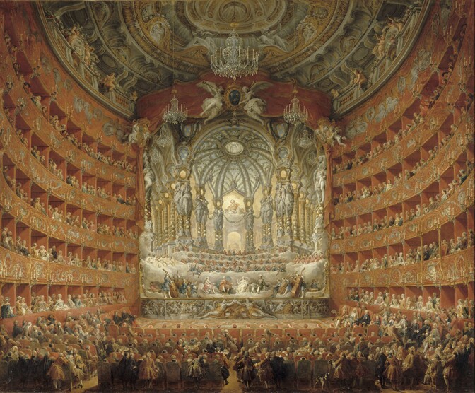 The Musical Performance in the Teatro Argentina in Honor of the Marriage of the Dauphin, 1747, Giovanni Paolo Panini, oil on canvas. Musée du Louvre, Département des Peintures.