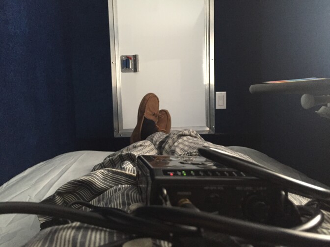 It fits! John's barbarically large frame rests nicely in a Nappify pod