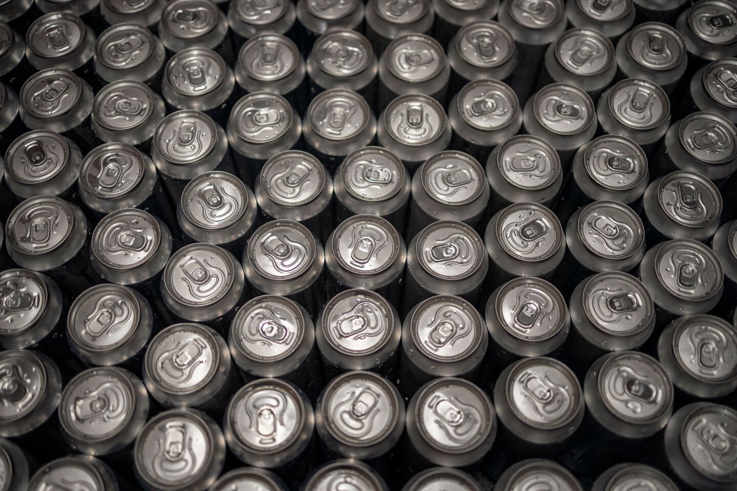 the tops of a bunch of unopened silver aluminum cans