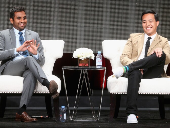 BEVERLY HILLS, CA - JULY 28:  Actor/executive producer Aziz Ansari and executive producer Alan Yang speak onstage during the "Master of None" panel discussion at the Netflix portion of the 2015 Summer TCA Tour at The Beverly Hilton Hotel on July 28, 2015 in Beverly Hills, California.  (Photo by Frederick M. Brown/Getty Images)