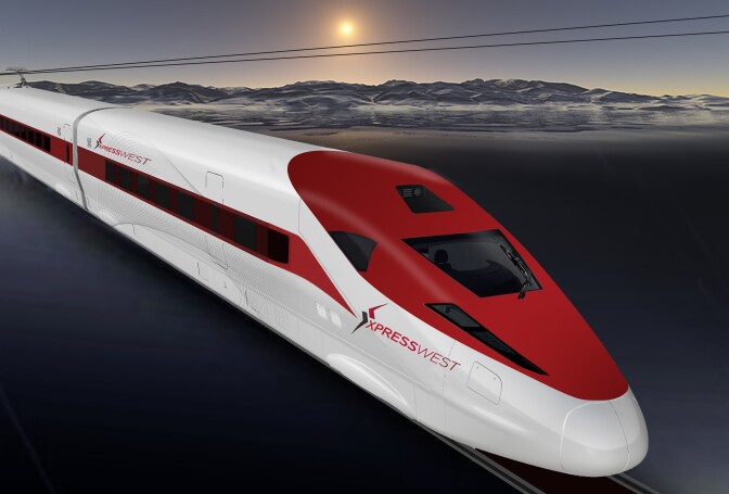 A rendering of the Xpress West high speed train.