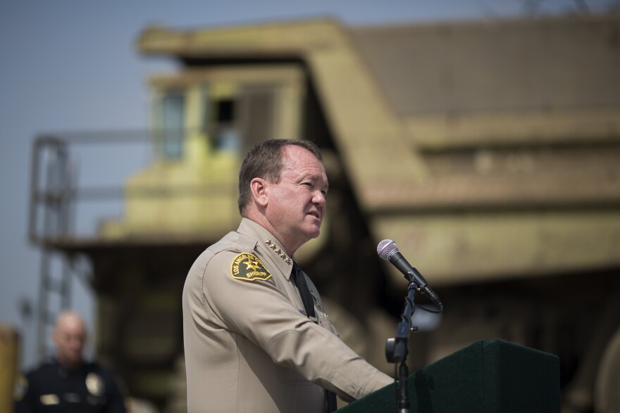 RANCHO CUCAMONGA, CA - JUNE 26:  Los Angeles County Sheriff Jim McDonnell addresses a news conference prior to the destruction of approximately 3,400 guns and other weapons at the Los Angeles County Sheriffs' 22nd annual gun melt at Gerdau Steel Mill on July 6, 2015 in Rancho Cucamonga, California. The weapons, confiscated in various law enforcement operations, will be recycled in the form of steel rebar to be used in construction. California law requires the destruction of the confiscated weapons. (Photo by David McNew/Getty Images)