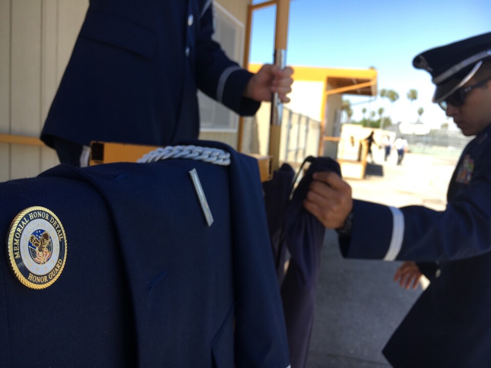 Students at the Hemet High ROTC program get ready for practice ahead of Memorial Day, 2017. Many of them have friends and classmates who have served in the military. "It is like losing a family member when one of those people go," said Gabriel Valenzuela, 17. 