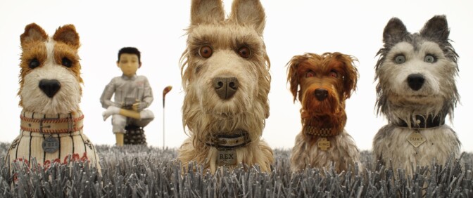(From L-R): Bill Murray as “Boss,” Koyu Rankin as “Atari Kobayashi,” Edward Norton as “Rex,” Bob Balaban as “King” and Jeff Goldblum as “Duke” in the film “Isle of Dogs.” 