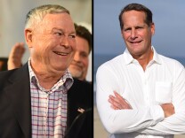 Republican Dana Rohrabacher, left, represents the 48th Congressional District, in Orange County. Democrat Harley Rouda, right, is challenging him in a tight race. 