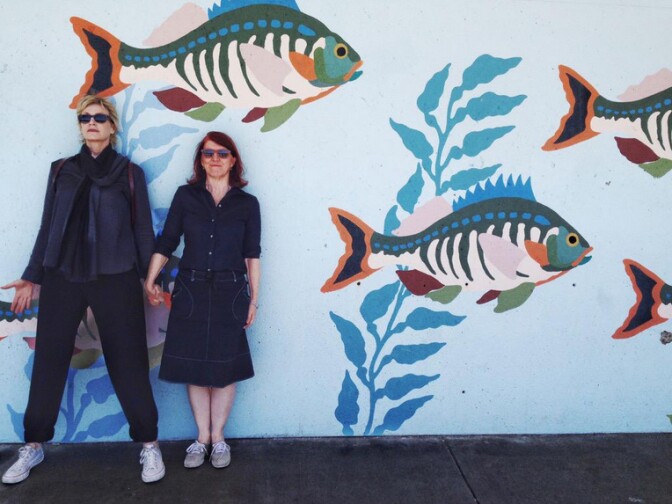 Jane Lynch (L) and See Jane Sing co-star Kate Flannery who are both singing in the show. 