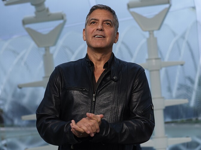 George Clooney attends the premiere of Disney's 'Tomorrowland' at the L'Hemisferic on May 19, 2015 in Valencia, Spain.