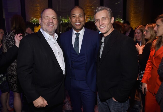 NEW YORK, NY - APRIL 13:  (L-R) Harvey Weinstein, Don Lemon, and Dan Abrams attend The Hollywood Reporter 35 Most Powerful People In Media 2017 at The Pool on April 13, 2017 in New York City.  (Photo by Jamie McCarthy/Getty Images for The Hollywood Reporter)