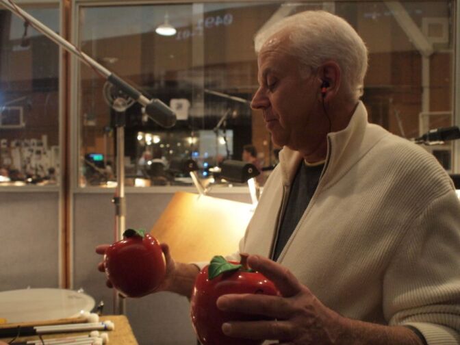 Percussionist Danny Greco and a pair of apple shakers