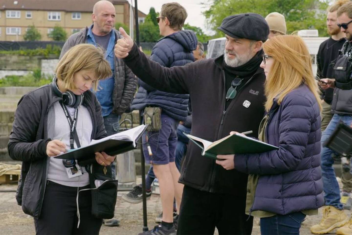 Screenwriter Krysty Wilson-Cairns, right, on the set of "1917" with director and co-writer Sam Mendes.