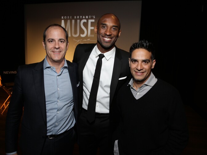 (L to R): David Nevins, President of Showtime Networks, Kobe Bryant, and Gotham Chopra at an event celebrating the premiere of "Kobe Bryant's Muse," a documentary on the NBA star that aired on Showtime.