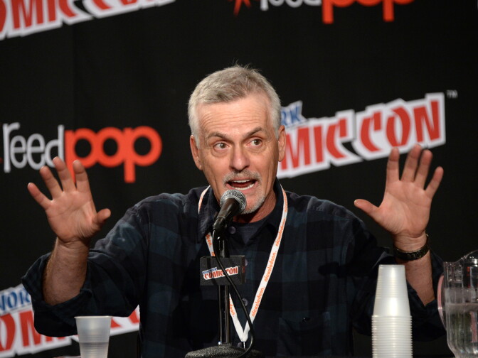 NEW YORK, NY - OCTOBER 10:  Rob Paulsen speaks onstage during Nickelodeon's TMNT panel during New York Comic Con at the Jacob Javits Center on October 10, 2014 in New York City.  (Photo by Ben Gabbe/Getty Images for Nickelodeon)