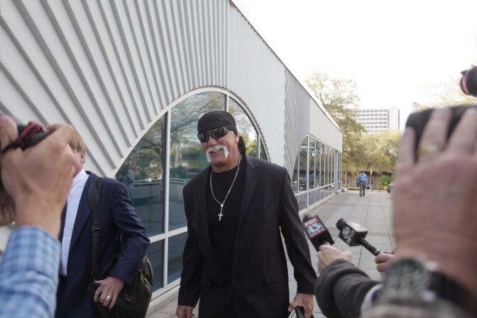 Terry Bollea, aka Hulk Hogan, arrives in court for day two of his case against the website Gawker at the Pinellas County Courthouse Tuesday morning Mach 8, 2016 in St. Petersburg, Florida.  