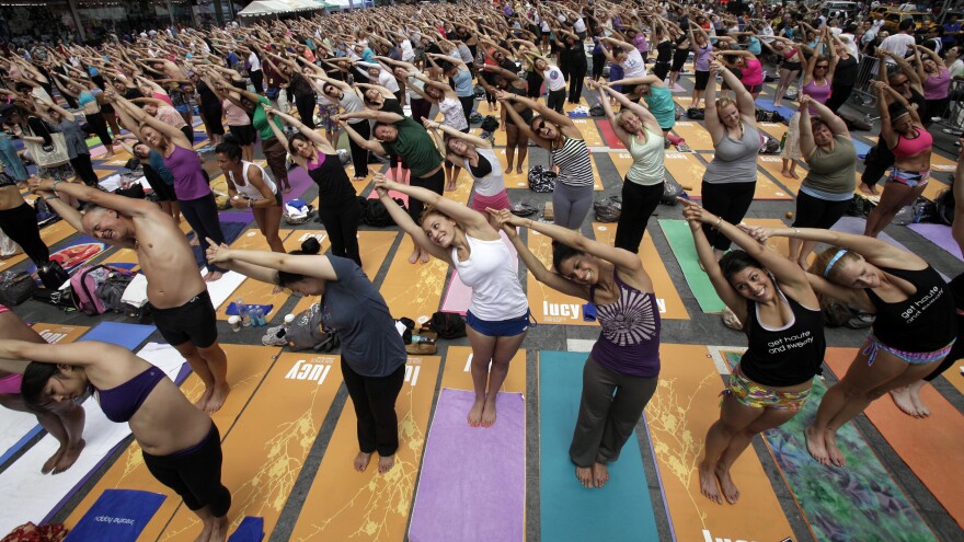 Yoga practitioners celebrate the solstice in New York's Times Square in 2011.