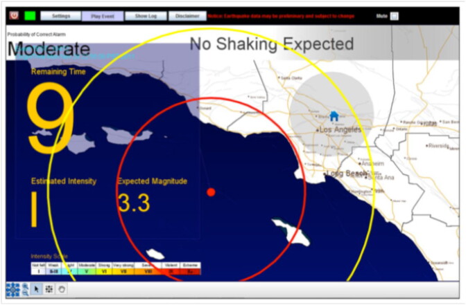 Screenshot of the User Display of CISN ShakeAlert during the 2011 M3.3 Channel Island earthquake in Southern California.