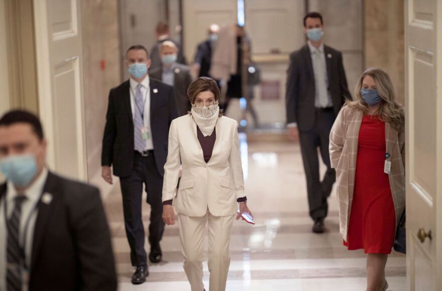 WASHINGTON, DC - APRIL 23: U.S. Speaker of the House Nancy Pelosi (D-CA) arrives at the U.S. Capitol on April 23, 2020 in Washington, DC. The House of Representatives is expected to vote later today on the latest economic stimulus package passed earlier in the week by the U.S. Senate.  (Photo by Win McNamee/Getty Images)