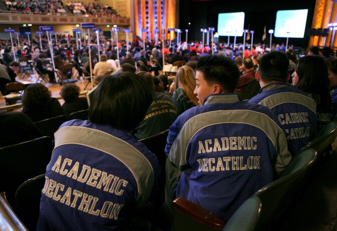 Members of the North Hollywood Academic Decathlon team in 2008.Granada Hills Charter High School won the event for the third year in a row in 2013. 