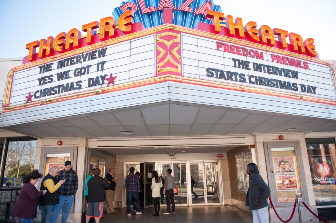 General view of the Plaza Theatre marquee during Sony Pictures' release of "The Interview"  at the Plaza Theatre on, Christmas Day, December 25, 2014 in Atlanta, Georgia. 