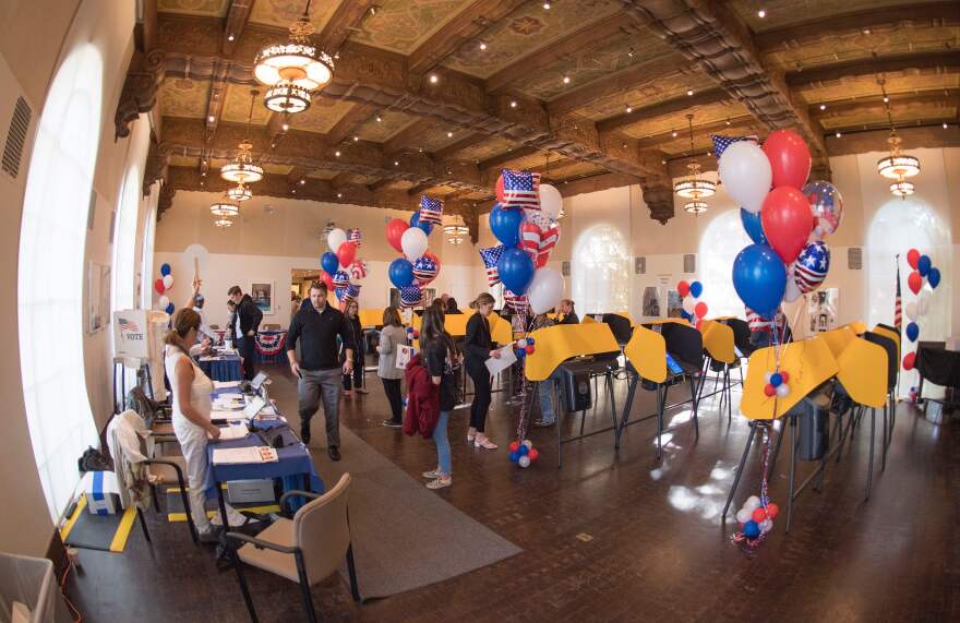 Residents cast their ballots during the Democratic presidential primary in Beverly Hills, California on Super Tuesday, March 3, 2020. - Thirteen states and American Samoa are holding presidential primary elections, with over 1400 delegates at stake. Americans vote Tuesday in primaries that play a major role in who will challenge Donald Trump for the presidency, a day after key endorsements dramatically boosted Joe Biden's hopes against surging leftist Bernie Sanders. The backing of Biden by three of his ex-rivals marked an unprecedented turn in a fractured, often bitter campaign. (Photo by Mark RALSTON / AFP) (Photo by MARK RALSTON/AFP via Getty Images)