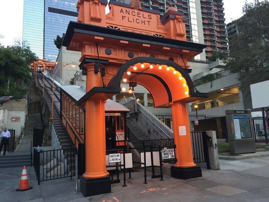A shot of the station at the bottom of Angels Flight railway on the morning of Thursday, Aug. 31, 2017, its grand reopening after a four-year closure and nearly $5 million renovation.