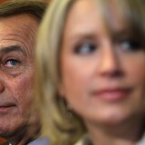 WASHINGTON, DC - DECEMBER 21:  U.S. Speaker of the House Rep. John Boehner (R-OH) (L) listens to questions from the media during a photo-op prior to a meeting with Republican negotiators for a conference committee of payroll tax cut negotiation including Rep. Renee Ellmers (R-NC) December 21, 2011 on Capitol Hill in Washington, DC. The House Republicans called on the Democrats to appoint members to the negotiation table to work on the payroll tax cut extension bill that the House rejected after the Senate approved it.  (Photo by Alex Wong/Getty Images)