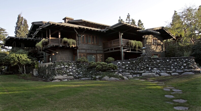 PASADENA, CA. - 11/12/2008: A backyard view  from the iconic Gamble House which is in Pasadena  on 11/12/2008 which was designed by architects Charles Greene and Henry Greene  (CQ) for David and Mary Gamble of The Procter and Gamble Company and will celebrate it's 100th anniversary this year.  Photos are from the Velvet Ropes Tour which allows visitors into areas and to see things you would not see on the regular tour. Hence allowing a visitor behind the velvet ropes.(Anne Cusack/ Los Angeles Times)