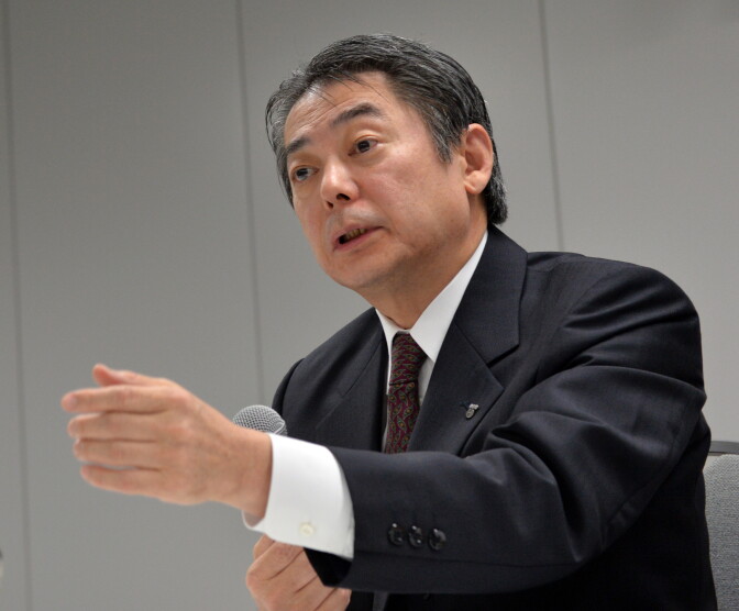 Tokyo Electric Power Co (TEPCO) executive vice president Bungo Aizawa speaks before the press at TEPCO headquarters in Tokyo on August 21, 2013. Japan declared a radioactive water leak at the crippled TEPCO Fukushima Dai-ichi nuclear power plant a level-three 'serious incident', its highest warning in two years, as operators scrambled to seal a tank that has seeped 300 tons of toxic water. 