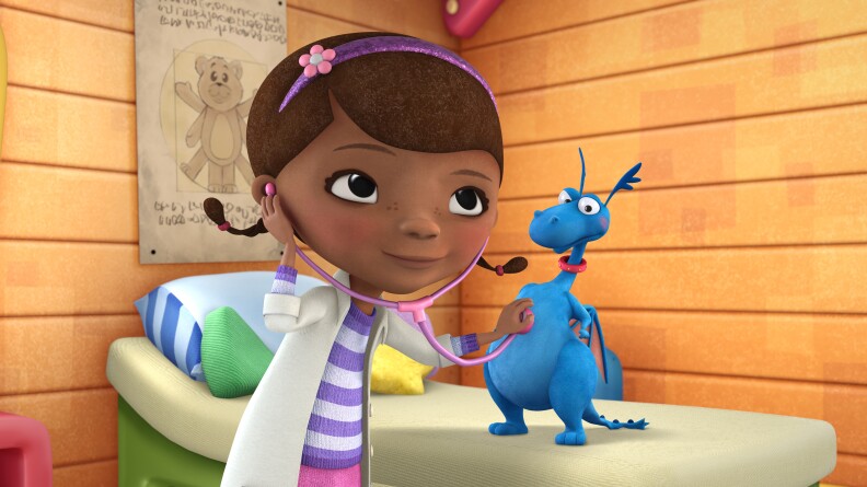 DOC MCSTUFFINS - "Doc McStuffins," an imaginative animated series about Doc McStuffins, a six-year-old girl who runs and operates a clinic for broken toys and worn out stuffed animals out of the playhouse in her backyard, will debut with the launch of the new 24-hour Disney Junior channel in 2012. (DISNEY JUNIOR)
DOC MCSTUFFINS, STUFFY