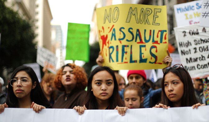 Protesters prepare to march during the March for Our Lives rally on March 24, 2018 in Los Angeles, United States. 