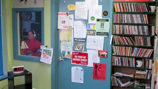 The KDRT studios, with DJ Dave Reynolds at the controls.
 